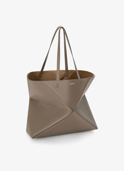 LOEWE Puzzle Fold Horizontal Large shopper van kalfsleer - voorkant 3 taupe