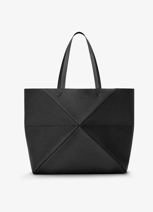 LOEWE Puzzle Fold Horizontal Large shopper van kalfsleer - achterkant zwart