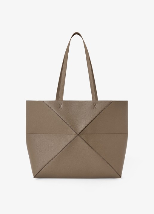 LOEWE Puzzle Fold Horizontal Medium shopper van kalfsleer - achterkant 7 taupe