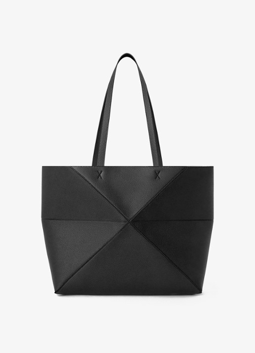 LOEWE Puzzle Fold Horizontal Medium shopper van kalfsleer - achterkant 3 zwart