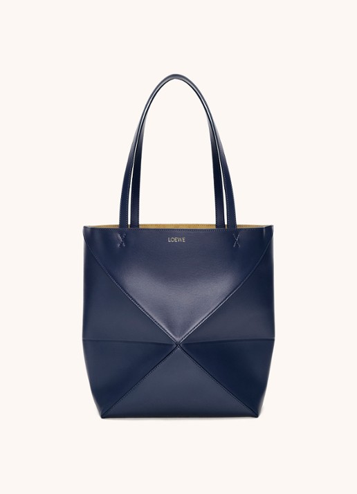 LOEWE Puzzle Fold Medium shopper van kalfsleer - voorkant 7 donkerblauw