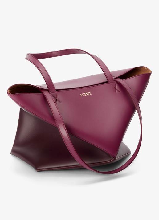 LOEWE Puzzle Fold Medium shopper van kalfsleer - detail 4 bordeauxrood