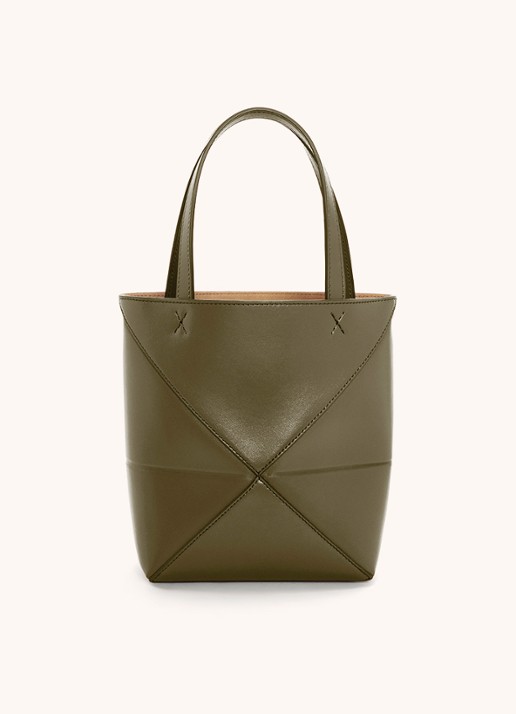 LOEWE Puzzle Fold Mini shopper van kalfsleer - achterkant bronsgroen