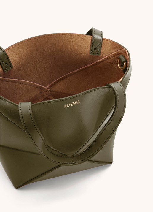LOEWE Puzzle Fold Mini shopper van kalfsleer - detail 7 bronsgroen