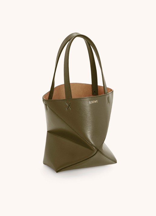 LOEWE Puzzle Fold Mini shopper van kalfsleer - voorkant 3 bronsgroen