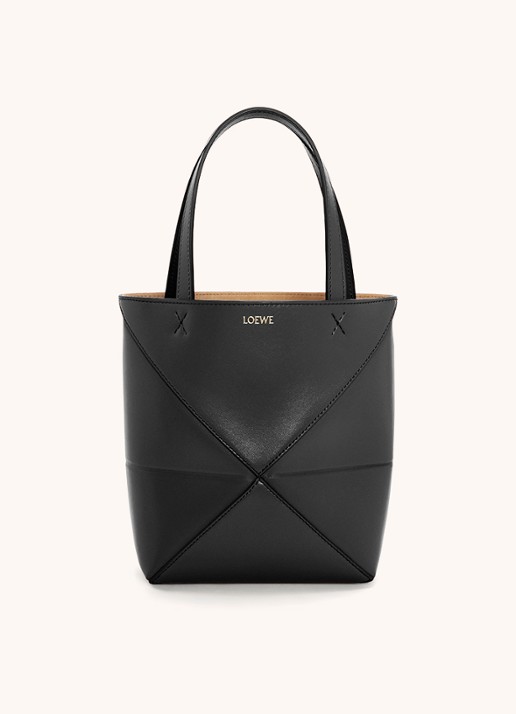 LOEWE Puzzle Fold Mini shopper van kalfsleer - voorkant 6 zwart
