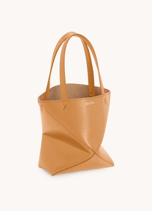 LOEWE Puzzle Fold Mini shopper van kalfsleer - achterkant 3 camel