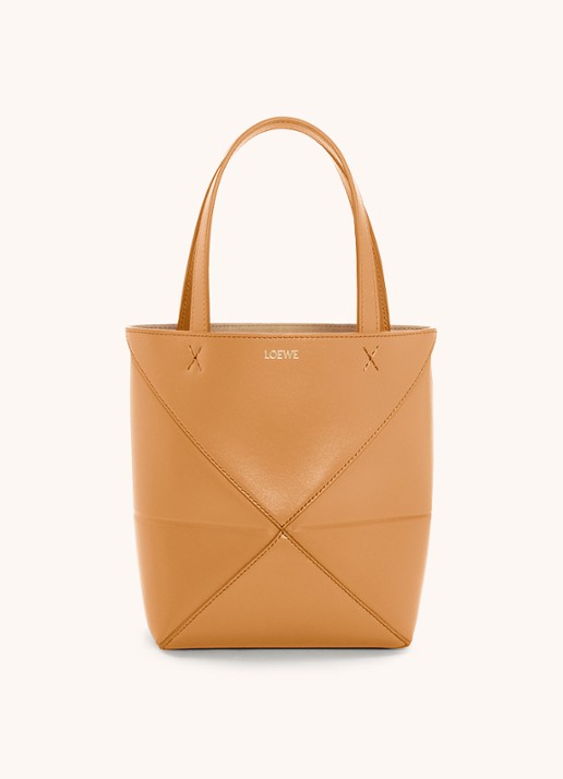 LOEWE Puzzle Fold Mini shopper van kalfsleer - voorkant camel