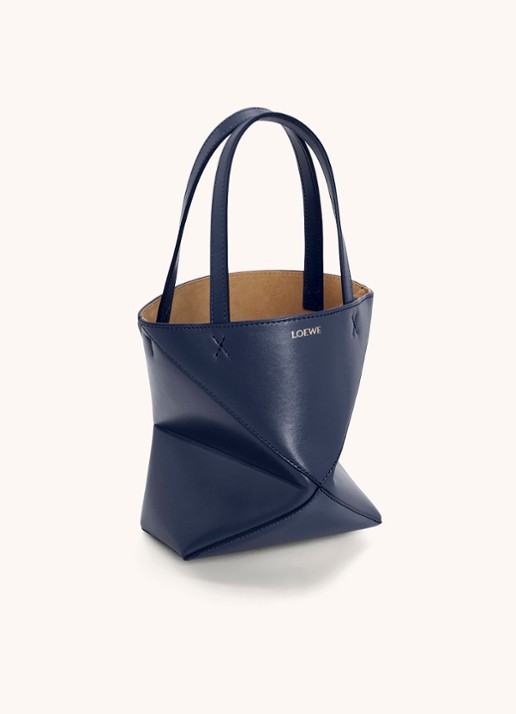LOEWE Puzzle Fold Mini shopper van kalfsleer - voorkant 2 donkerblauw
