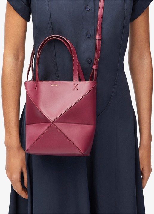 LOEWE Puzzle Fold Mini shopper van kalfsleer - detail 5 bordeauxrood