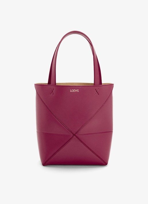 LOEWE Puzzle Fold Mini shopper van kalfsleer - voorkant 6 bordeauxrood