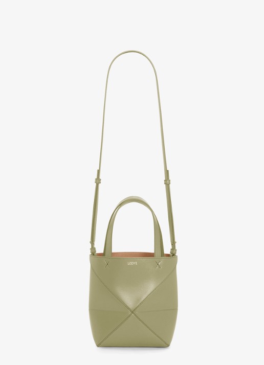 LOEWE Puzzle Fold Mini shopper van kalfsleer - detail 4 olijfgroen
