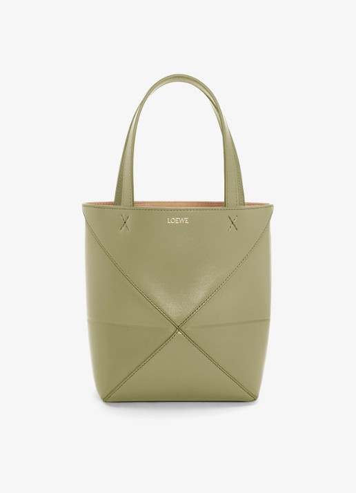 LOEWE Puzzle Fold Mini shopper van kalfsleer - voorkant 2 olijfgroen