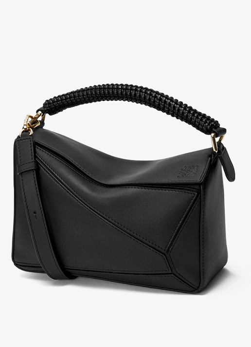 LOEWE Puzzle Small handtas van kalfsleer - voorkant zwart
