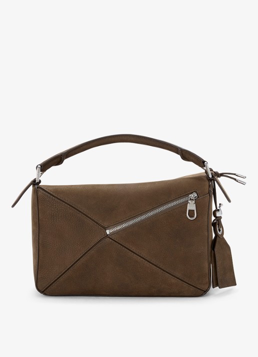 LOEWE Puzzle Small handtas van nubuck - achterkant 3 bruin