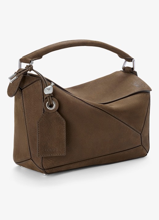 LOEWE Puzzle Small handtas van nubuck - voorkant 2 bruin