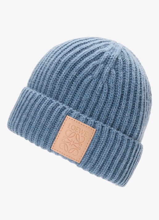LOEWE Ribgebreide muts van kasjmier met logo - detail donkerblauw