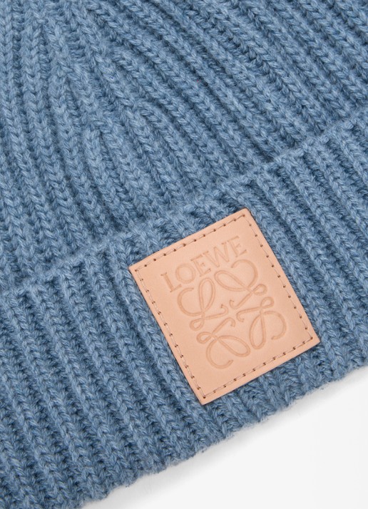 LOEWE Ribgebreide muts van kasjmier met logo - detail 2 donkerblauw