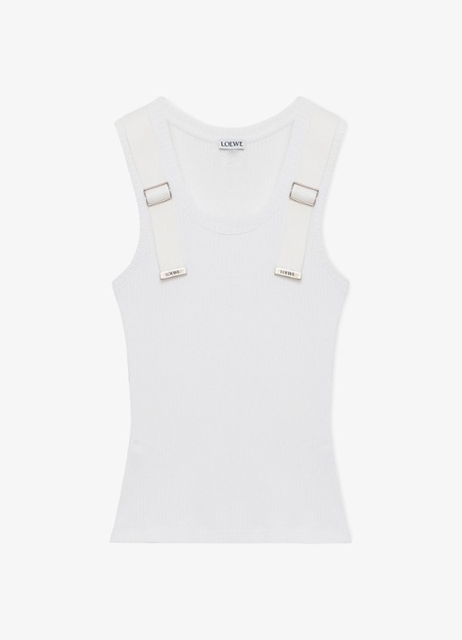 LOEWE Ribgebreide tanktop met logo - voorkant 2 wit