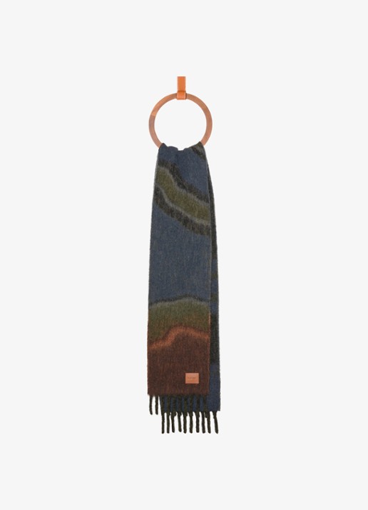 LOEWE Sjaal in alpaca wolblend met print 185 x 23 cm - voorkant 2 donkerblauw