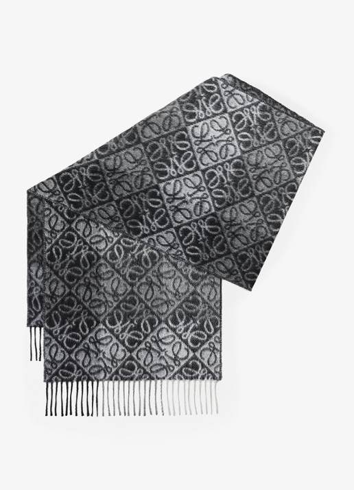 LOEWE Sjaal in kasjmierblend met logoprint 38 x 180 cm - voorkant 2 zwart