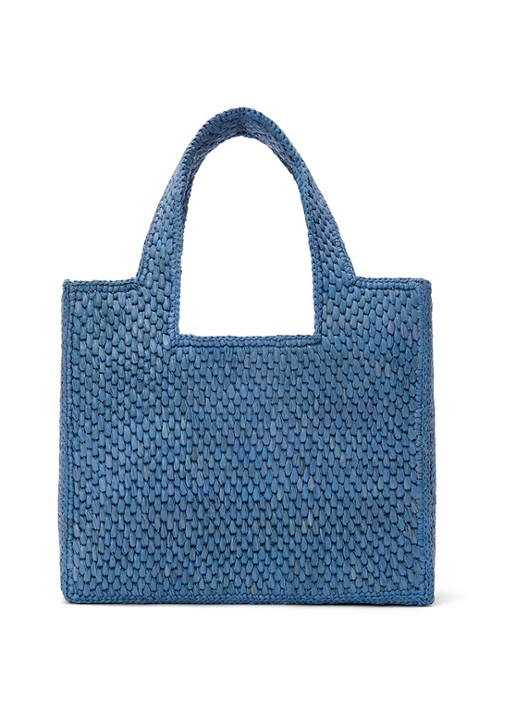 LOEWE Small shopper van raffia met logoborduring - achterkant 5 blauw