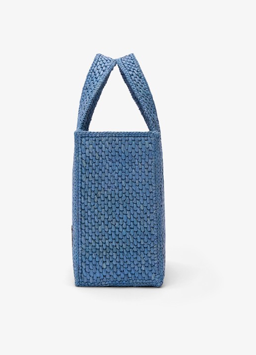 LOEWE Small shopper van raffia met logoborduring - detail blauw
