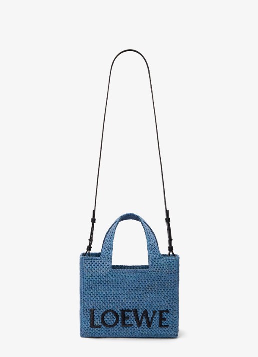 LOEWE Small shopper van raffia met logoborduring - detail 2 blauw