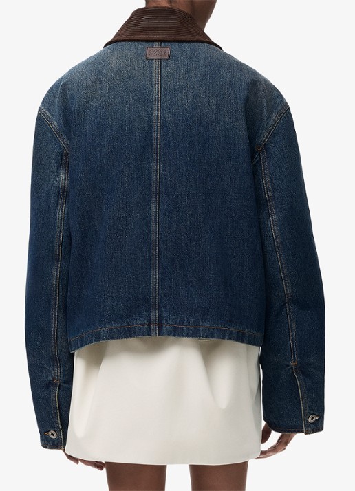 LOEWE Spijkerjas met details van corduroy en opgestikte zakken - achterkant 5 donkerblauw