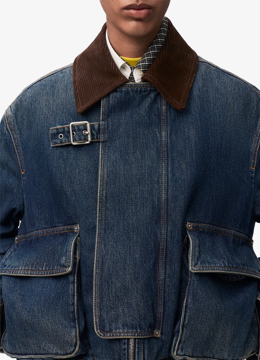 LOEWE Spijkerjas met details van corduroy en opgestikte zakken - detail 4 donkerblauw