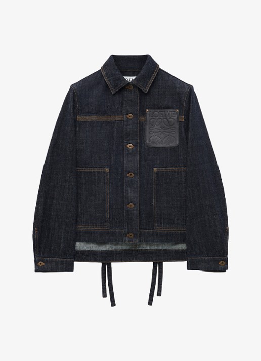 LOEWE Spijkerjas met details van kalfsleer - voorkant indigo