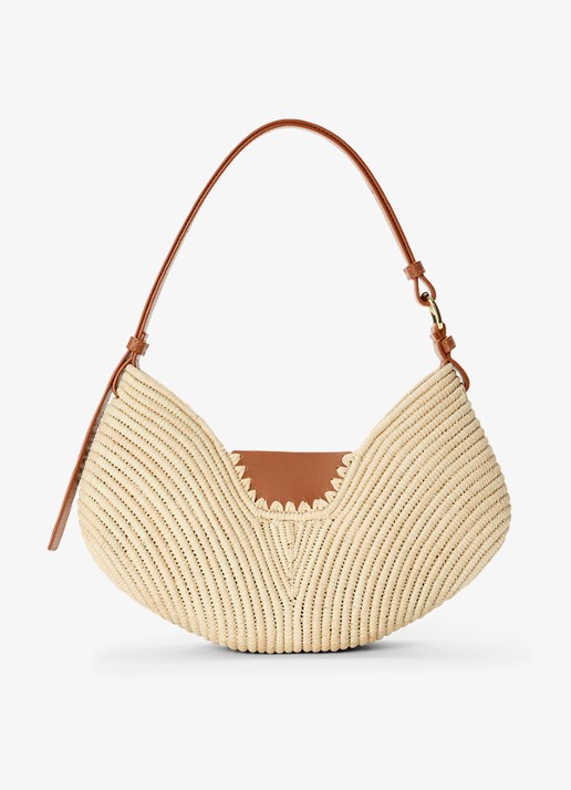 LOEWE Swing Medium schoudertas van raffia met kalfsleren details - achterkant 6 beige