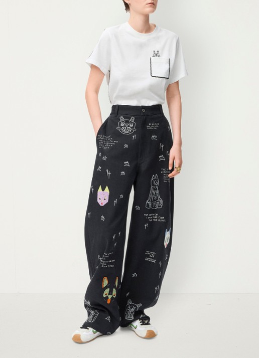 LOEWE T-shirt met borduring en borstzak - voorkant 2 wit