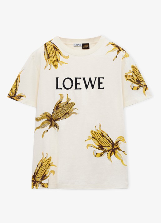 LOEWE T-shirt met logoborduring en strass - voorkant 4 gebroken wit