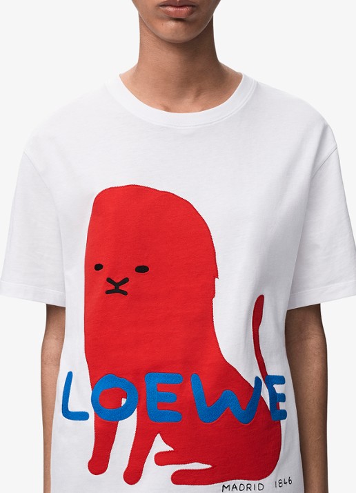 LOEWE T-shirt met logoborduring - detail 5 wit