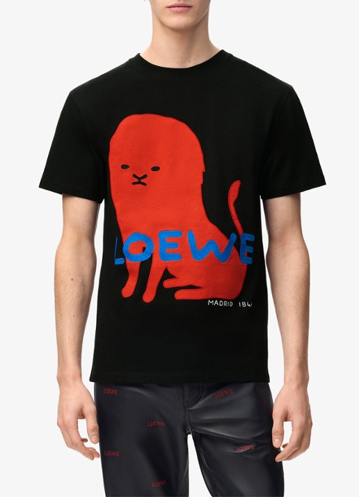 LOEWE T-shirt met logoborduring - detail 3 zwart