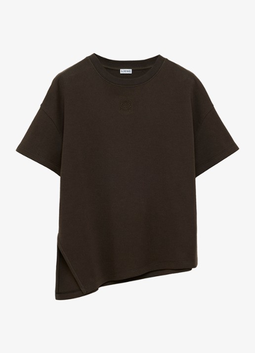 LOEWE T-shirt met zijsplit en logo - voorkant 3 bruin