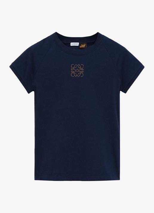 LOEWE T-shirts met logoborduring - voorkant donkerblauw