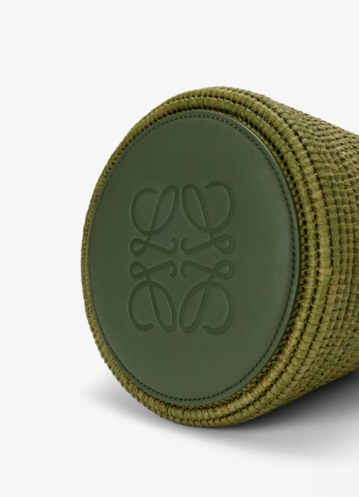 LOEWE Watering Can handtas van raffia met kalfsleren details - detail 4 groen