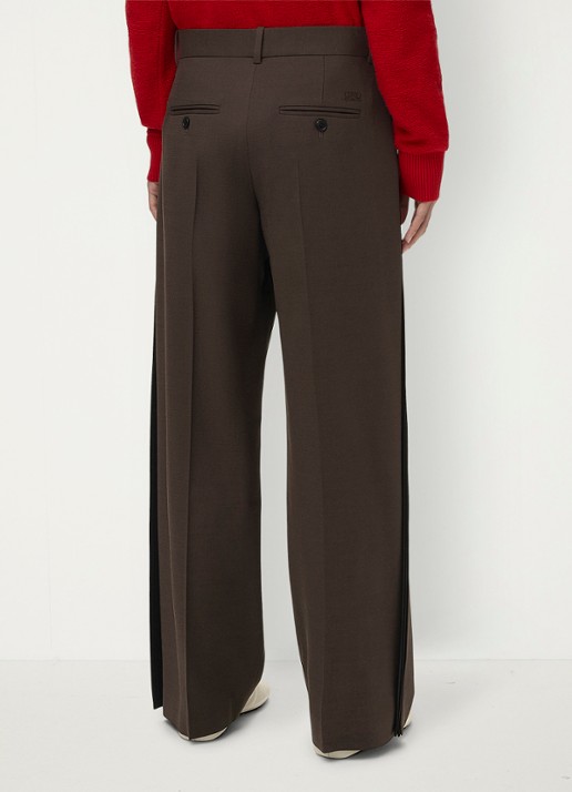 LOEWE Wide fit pantalon in wolblend met persplooi - achterkant 5 bruin
