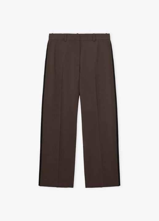 LOEWE Wide fit pantalon in wolblend met persplooi - voorkant bruin