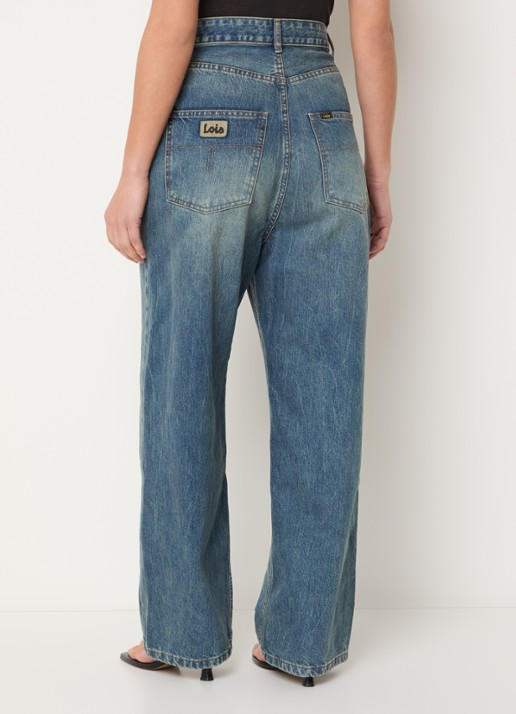 Lois Bruna high waist wide leg jeans met medium wassing - achterkant 5 indigo