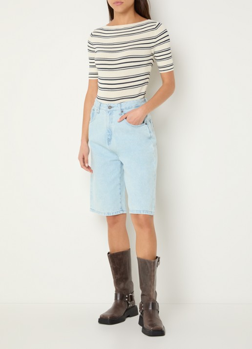 Lois Camille high waist loose fit korte broek van denim - voorkant 4 lichtblauw
