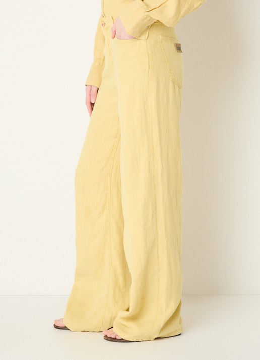 Lois High waist loose fit chino van linnen - detail 2 geel