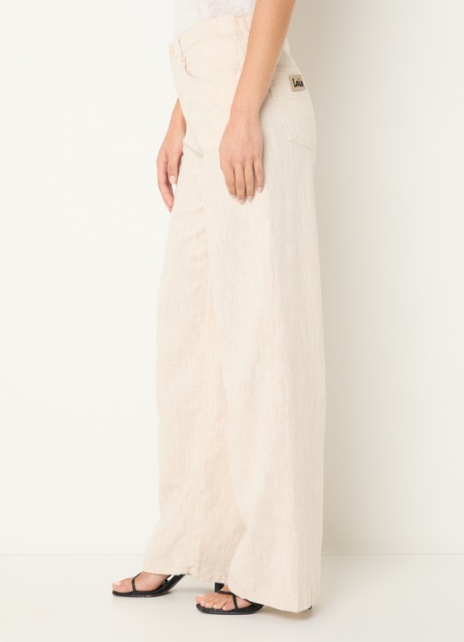 Lois High waist loose fit chino van linnen - detail 2 beige