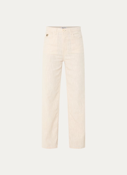 Lois High waist loose fit chino van linnen - voorkant 4 beige