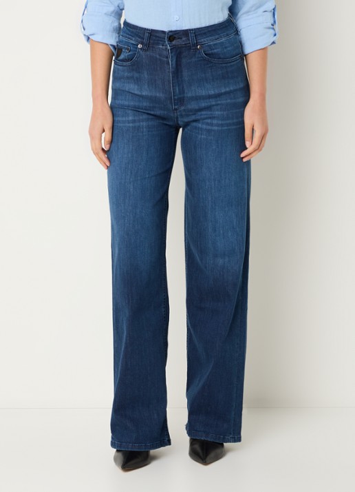 Lois Hypersoft high waist flared jeans met steekzakken - detail donkerblauw