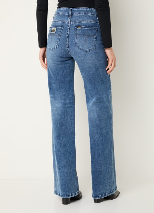 Lois Hypersoft high waist flared jeans met steekzakken - achterkant donkerblauw