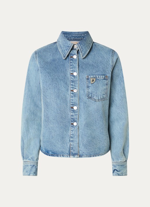 Lois Isa blouse van denim met borstzak - voorkant blauw