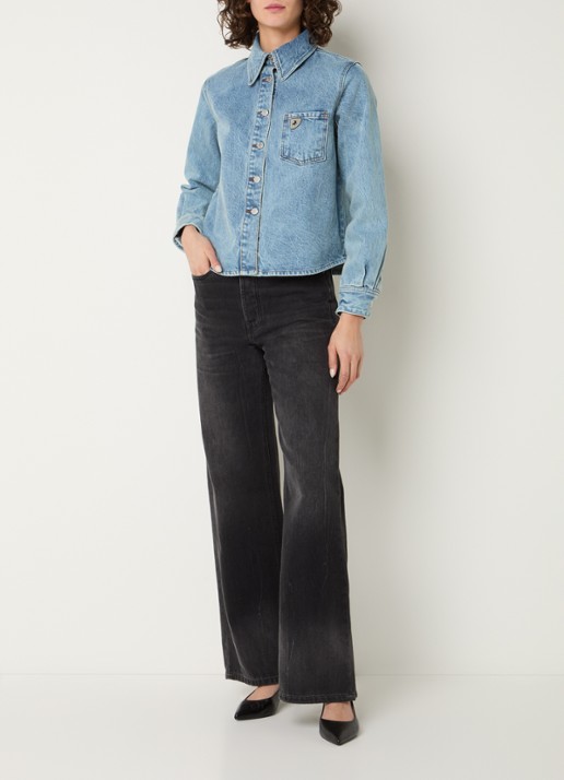 Lois Isa blouse van denim met borstzak - voorkant 2 blauw